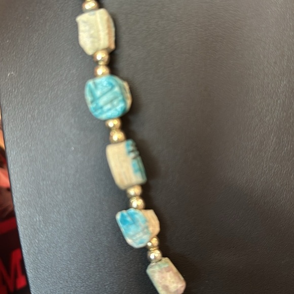 Vintage Blue Carved Soap Stone Scarab Beetle Egyptian Revival Necklace​​​ - Picture 3 of 3